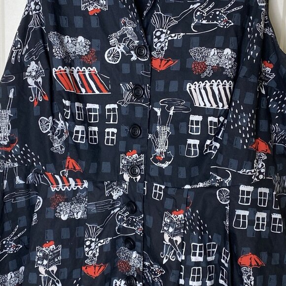 ModCloth Plus 1X Novelty Print Shirt Dress • Fit & Flare • Retro Black & Red - Picture 5 of 12